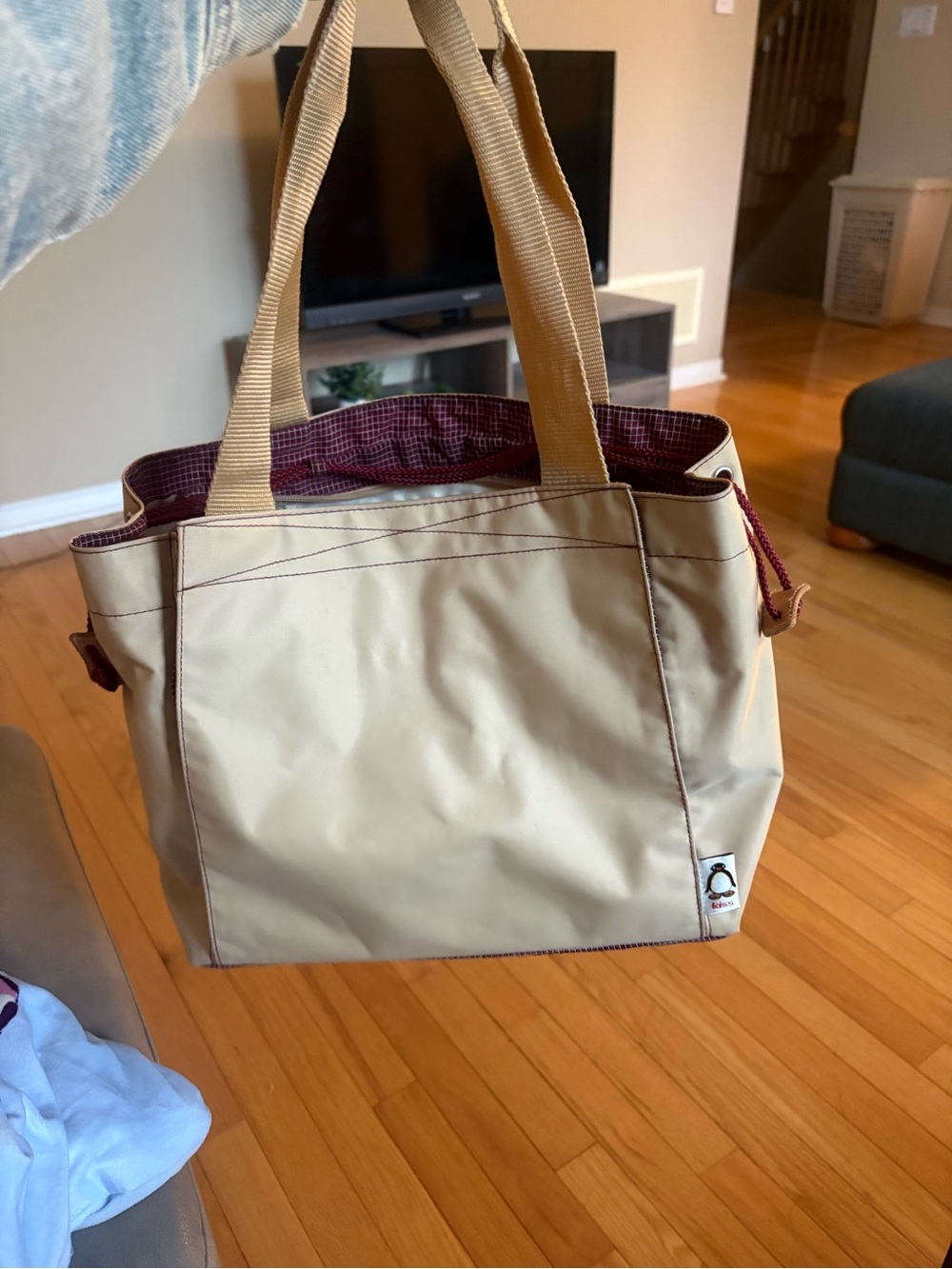 Everyday Neutral Tote with Burgundy Interior